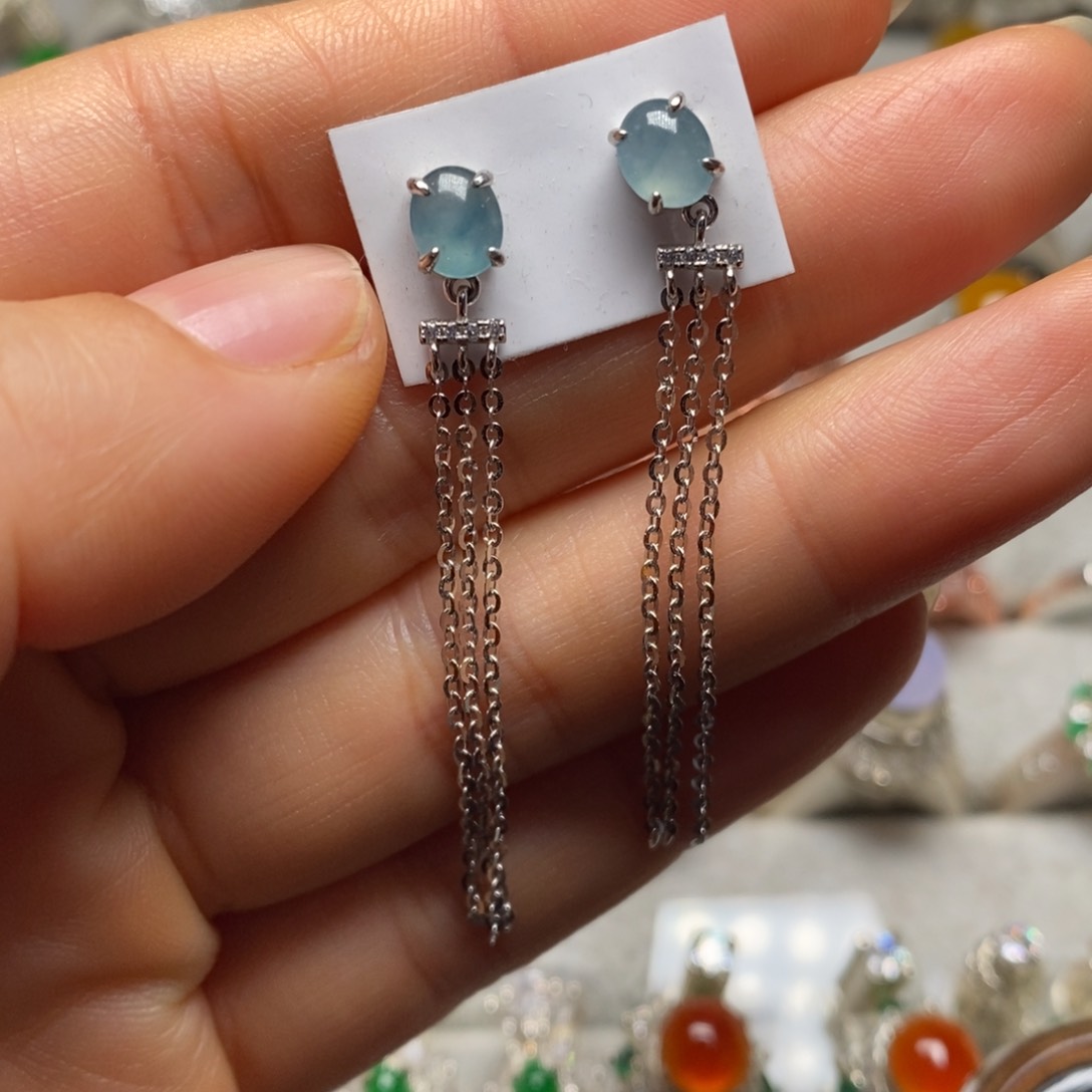 翡翠耳饰银S925镶嵌耳钉