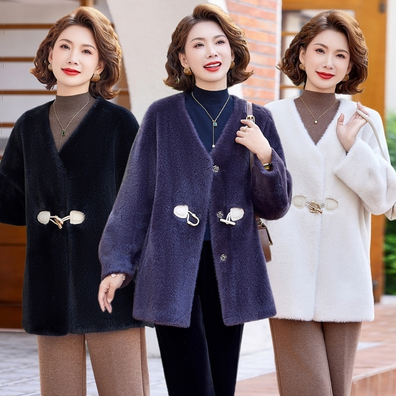 200斤特大码妈妈装冬季时尚洋气中长款皮毛一体大衣中老年女外套