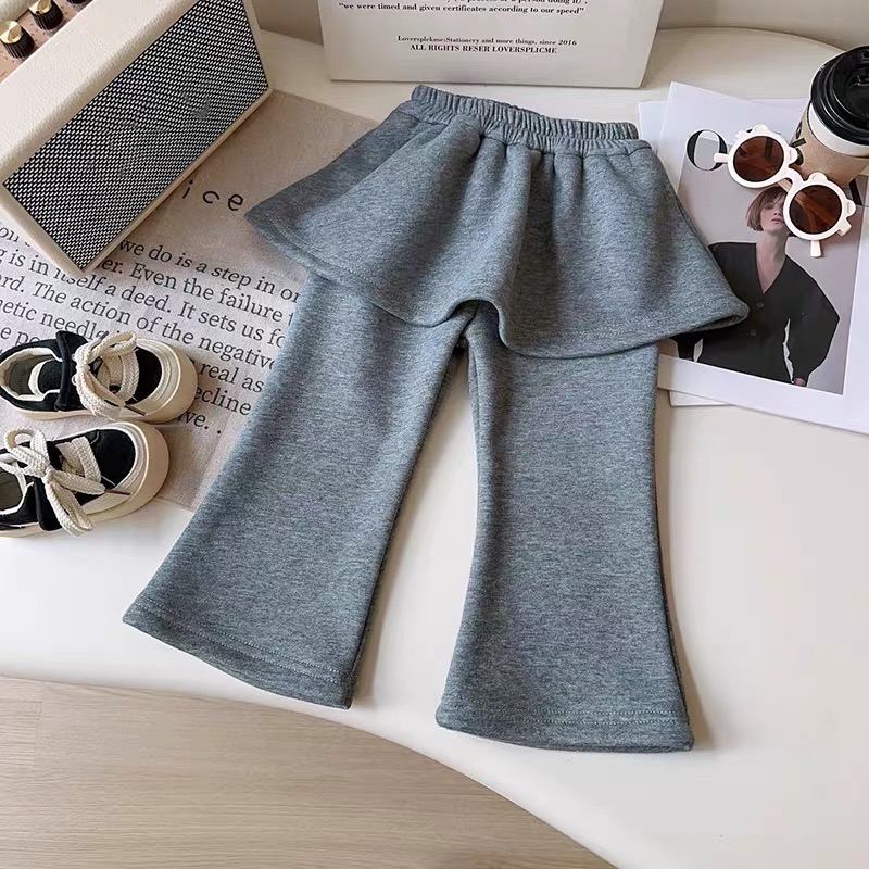 秋冬加绒新款女宝宝裤子洋气时髦假两件裙裤女宝宝百搭喇叭裤