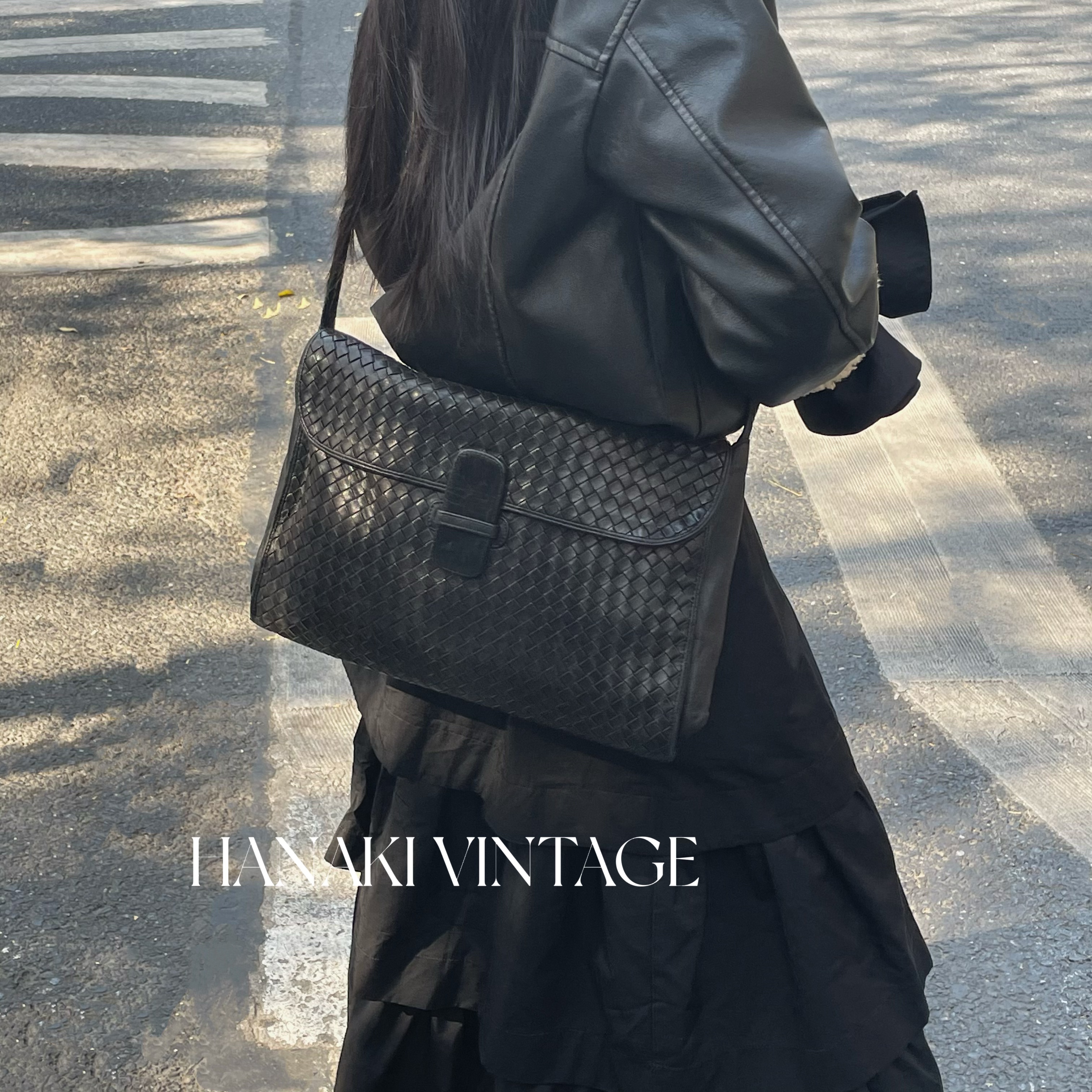 95新 BOTTEGA VENETA/葆蝶家 花绮中古/BV编织邮差单肩包/95新