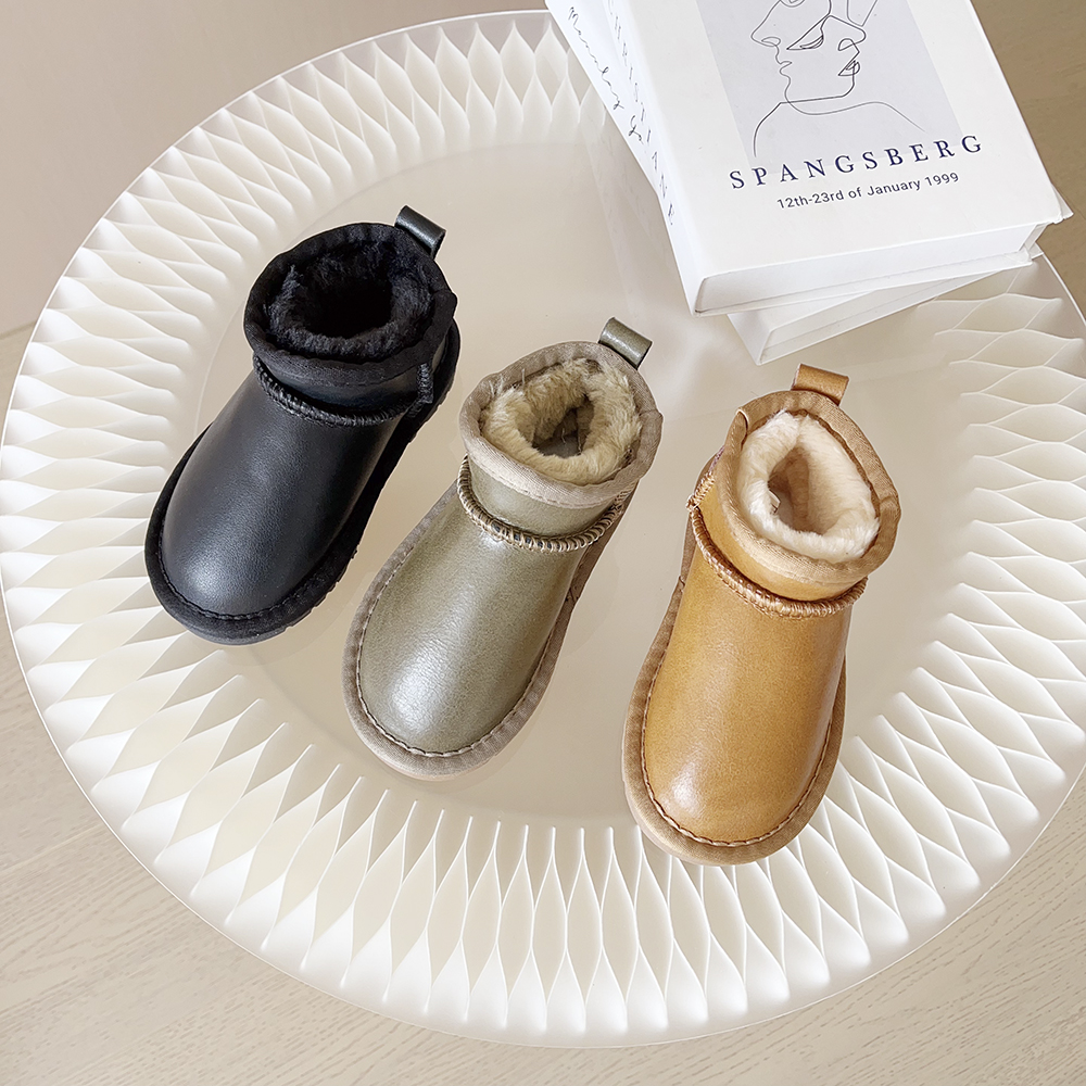 防水纯牛皮秋冬保暖雪地靴男童宝宝防滑靴子女童真皮防水加厚时尚