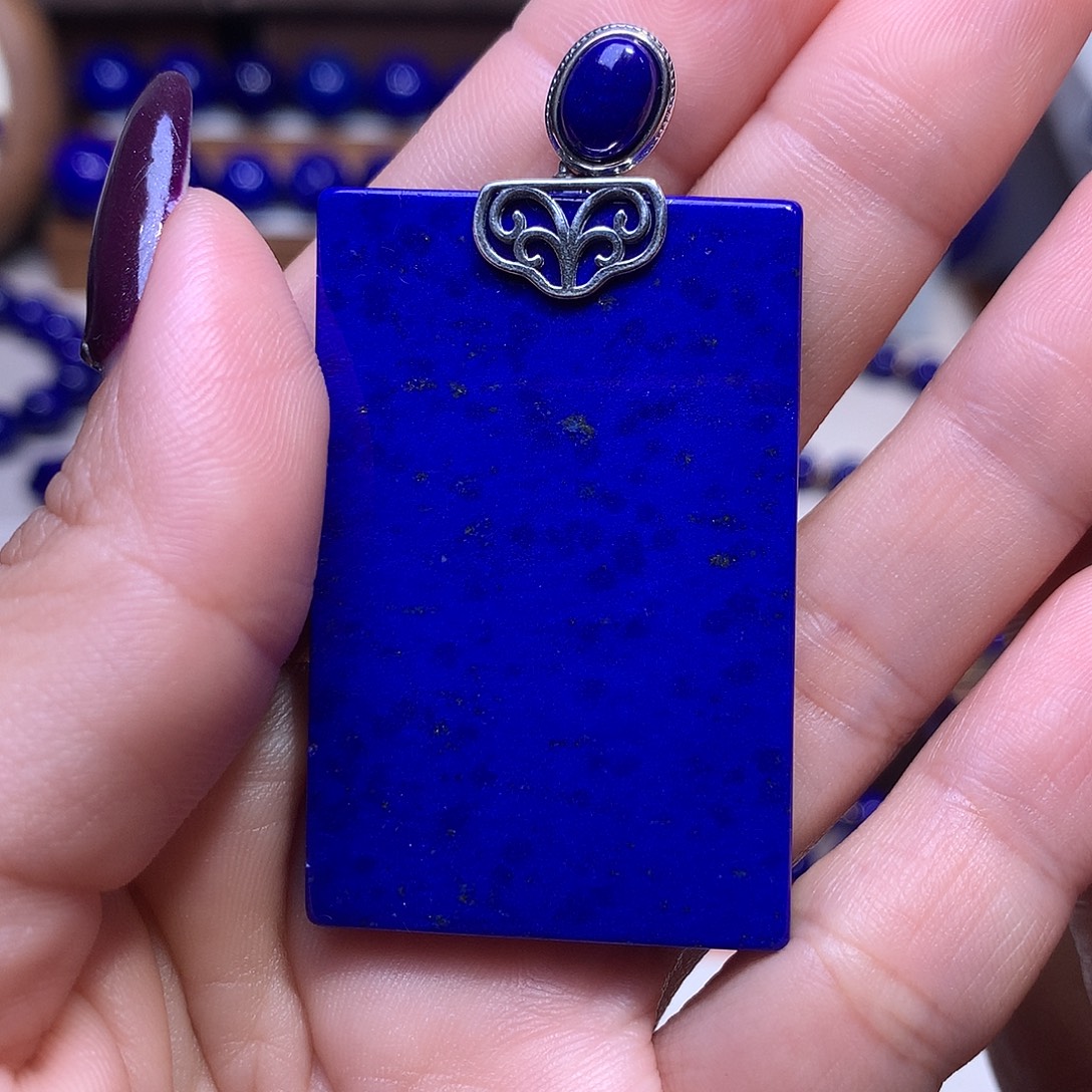 青金石银S925镶嵌吊坠50m