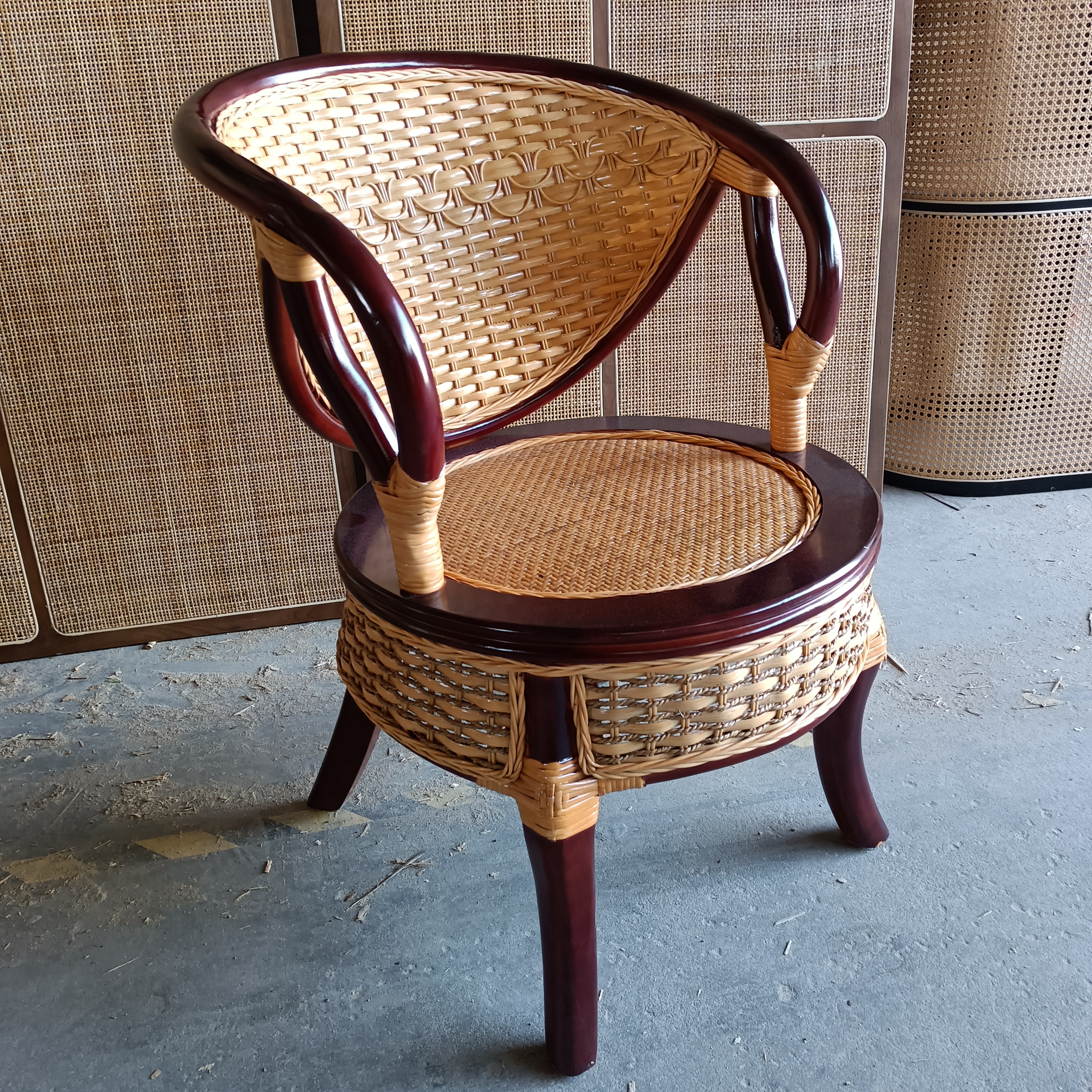 进口真藤椅子，手工编织休闲椅，阳台椅书桌椅办公椅，餐桌椅室内