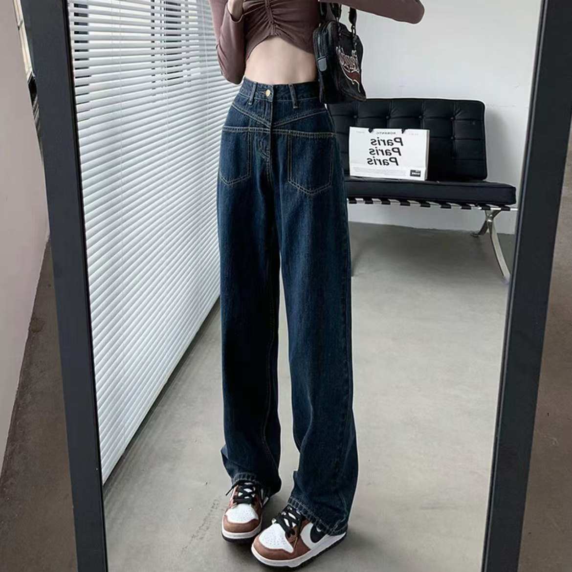 高腰宽松显瘦时尚百搭阔腿裤女2025新款牛仔阔腿长裤89082