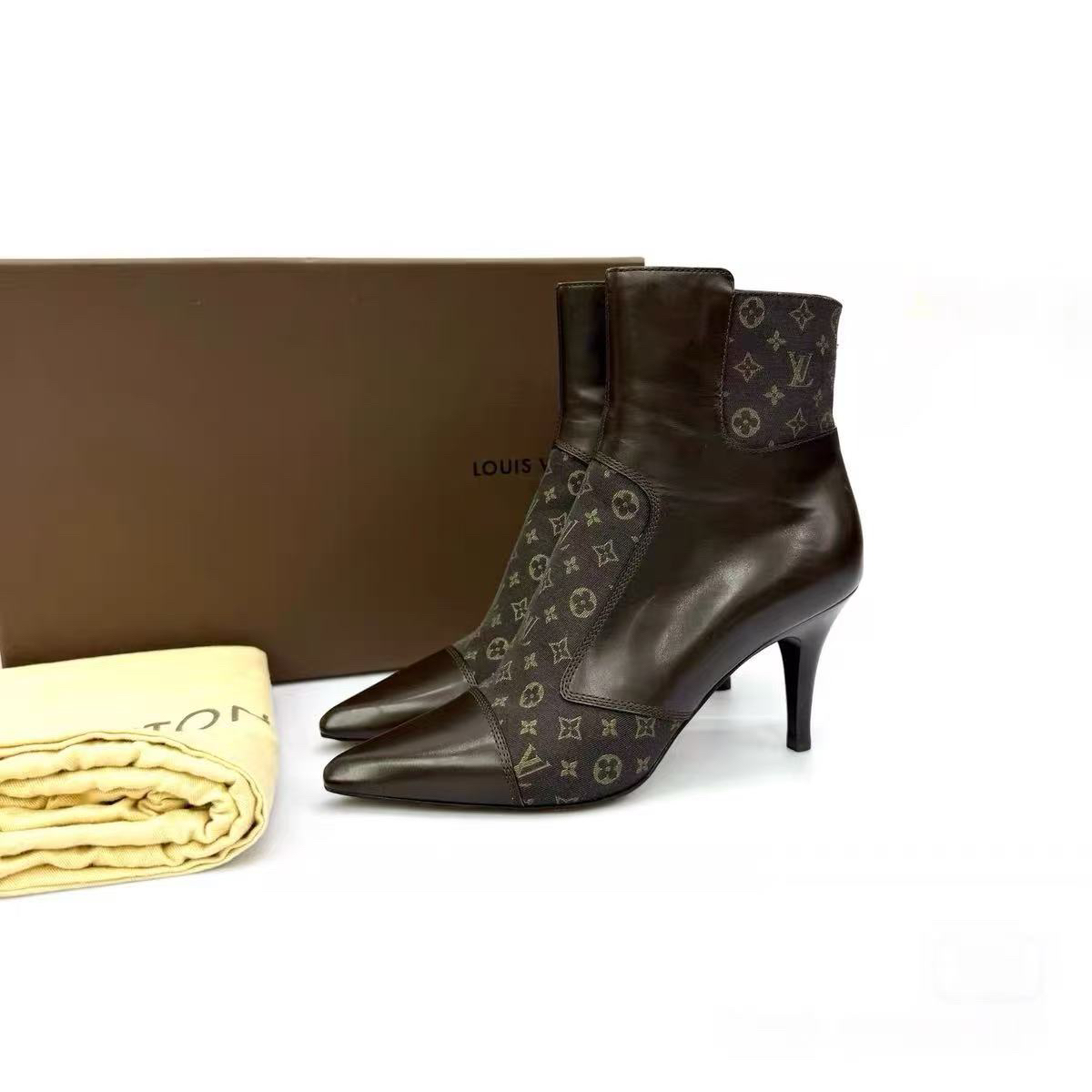 99新 LouisVuitton/路易威登 vintage绝版单宁老花拼皮女靴37