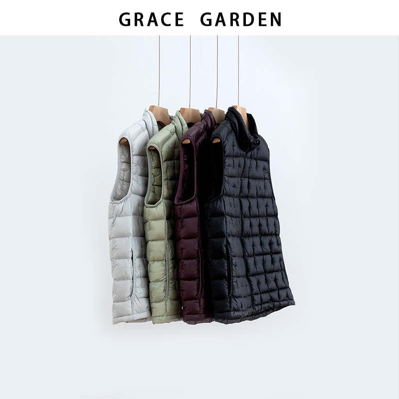GRACE GARDEN【经典方块！】轻三防格子绗缝立领马甲MJ5L0202