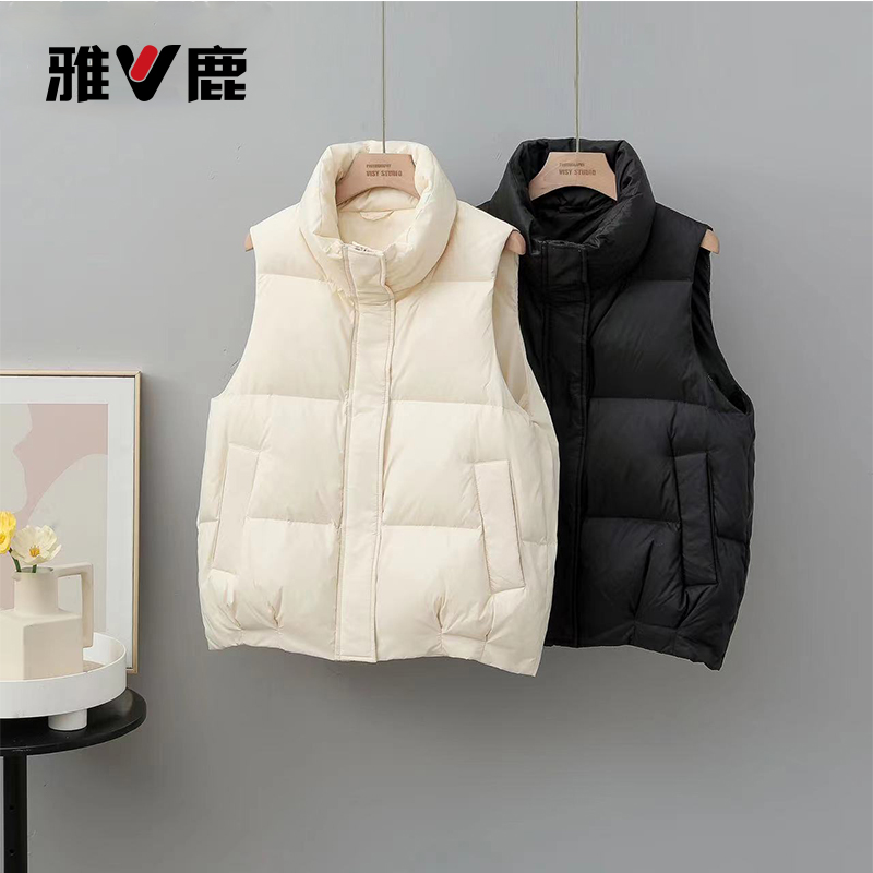V/雅鹿90白鸭羽绒马甲立领无袖短款时尚休闲百搭小个子穿搭女款