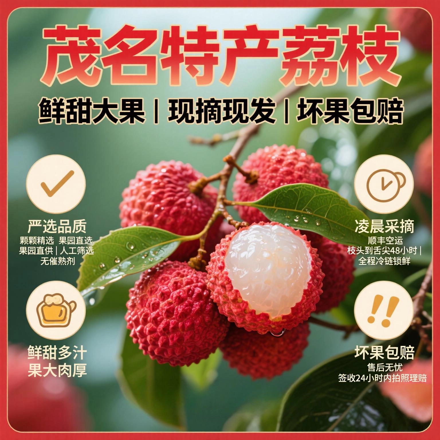 广东茂名高州新鲜桂味荔枝老树现摘现发精选大果5斤礼盒顺丰包邮冷链专机运送次日达荔枝同城送