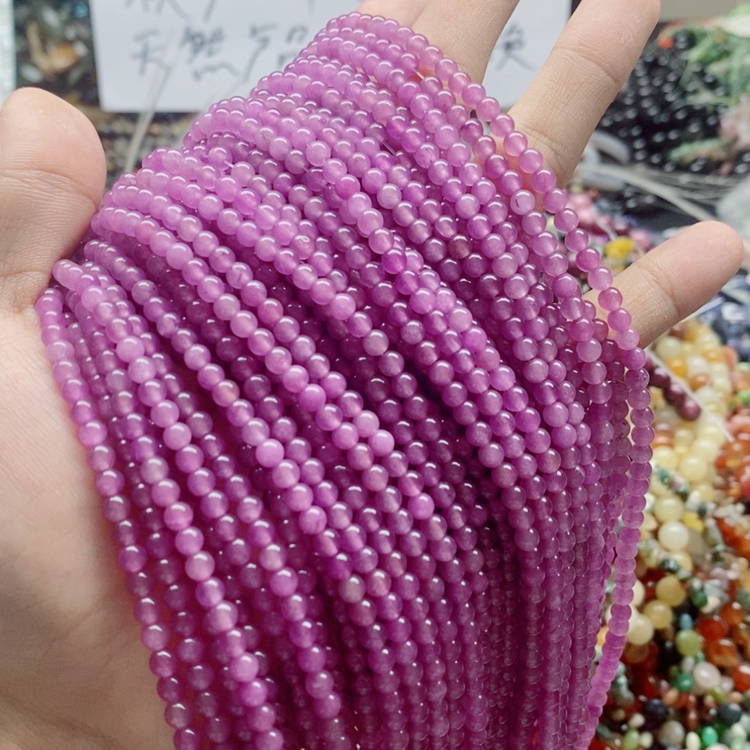 玛瑙/玉髓未镶嵌珠宝半成品一条天然4mm紫玉髓圆珠