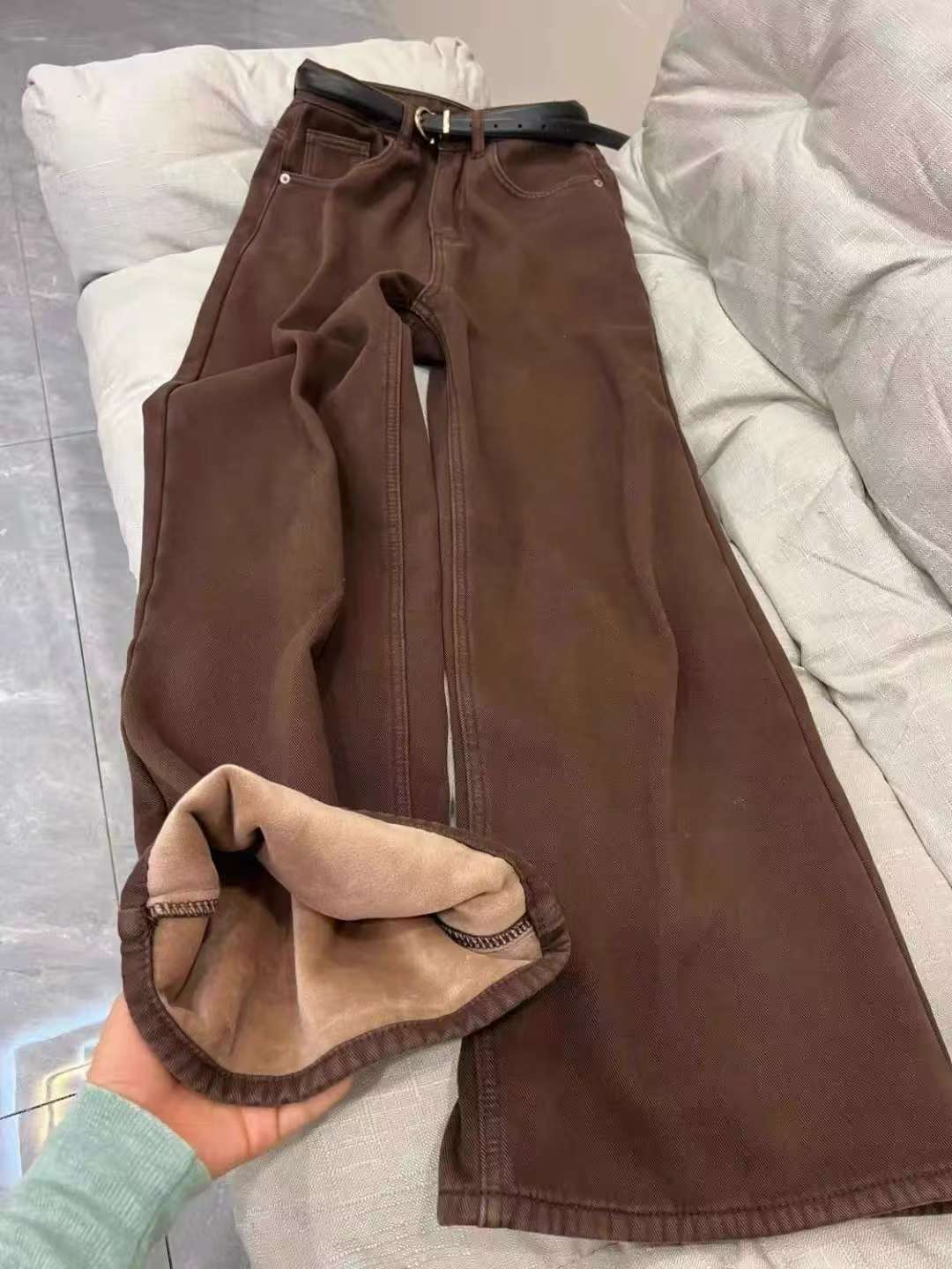 2671-2680牛仔裤女冬季高腰显瘦牛仔阔腿裤