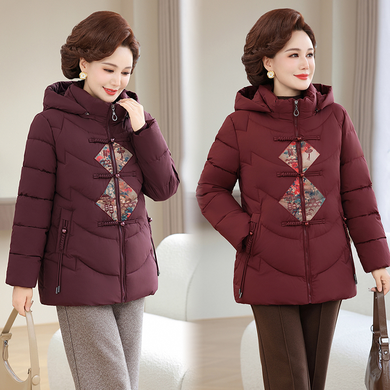 新款妈妈休闲棉衣外套中年女装秋冬装棉服中老年红色加绒加厚棉袄