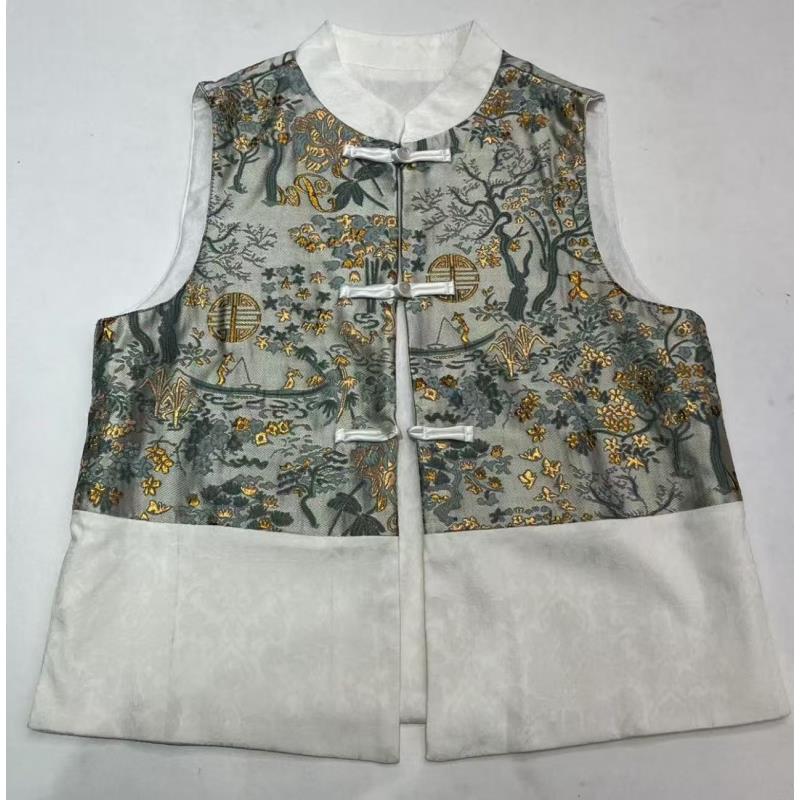 发财树--中式国风气质时尚百搭双面双穿复古无袖立领提花拼接马甲