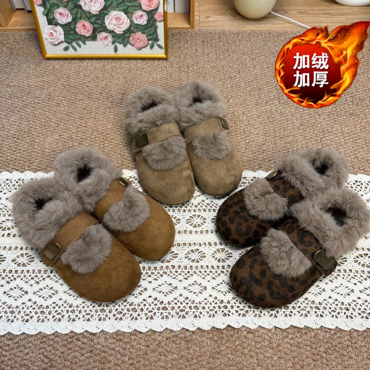 厚底内增高全包加绒勃肯鞋女2025冬季新款一脚蹬豆豆棉鞋子