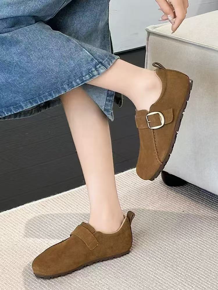 勃肯鞋女真皮百搭平底休闲一脚蹬乐福鞋单鞋5053