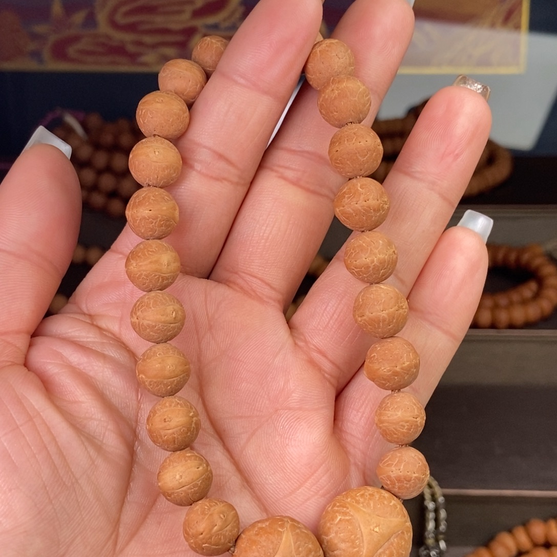 凤眼菩提手串尼泊尔凤眼实心粉皮白霜10.5+