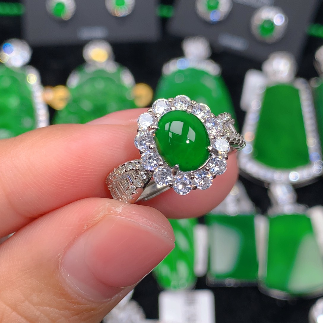 翡翠戒指银S925镶嵌翡翠