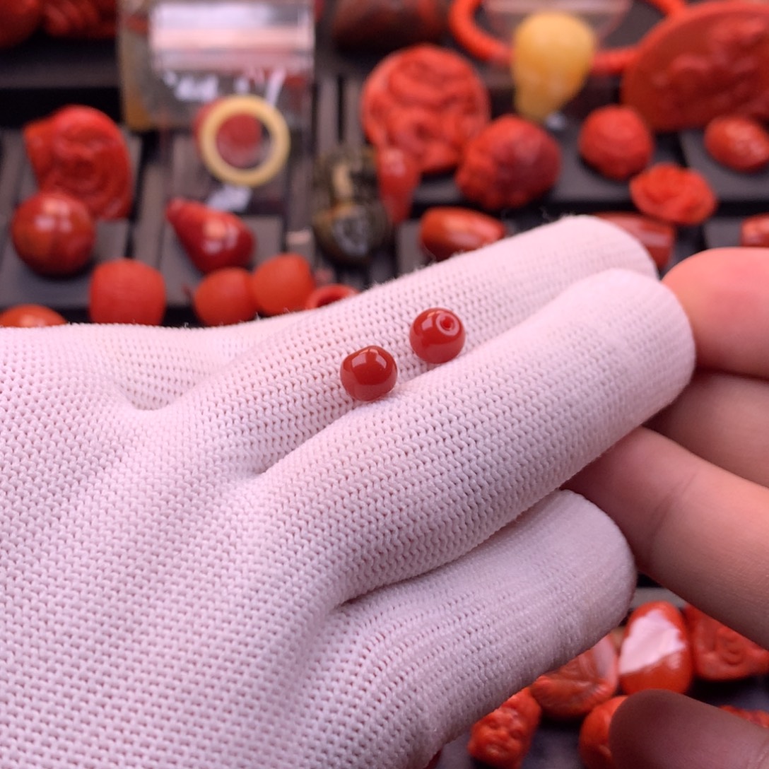 南红玛瑙未镶嵌川料原矿锦红老型对珠7mm