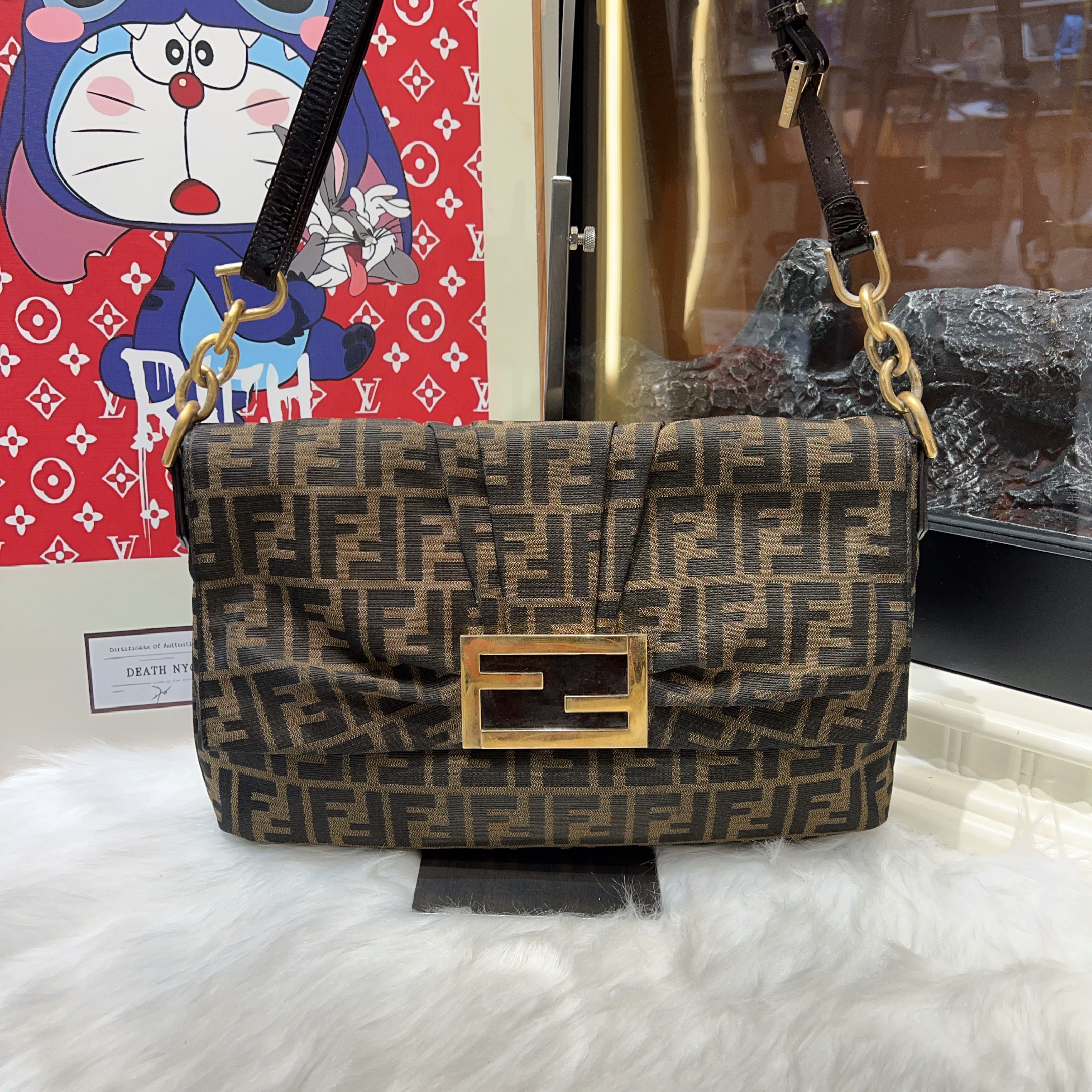95新 FENDI/芬迪 芬迪老花法棍单肩包a6589