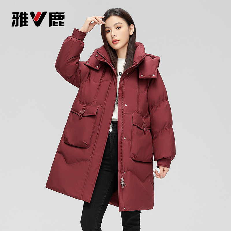 雅鹿冬季女士户外时尚休闲百搭宽松显瘦长款防风保暖羽绒服HD-Q