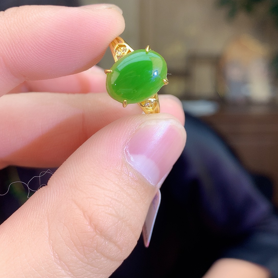 吊坠(不含链)银S925镶嵌和田玉（青玉）戒指