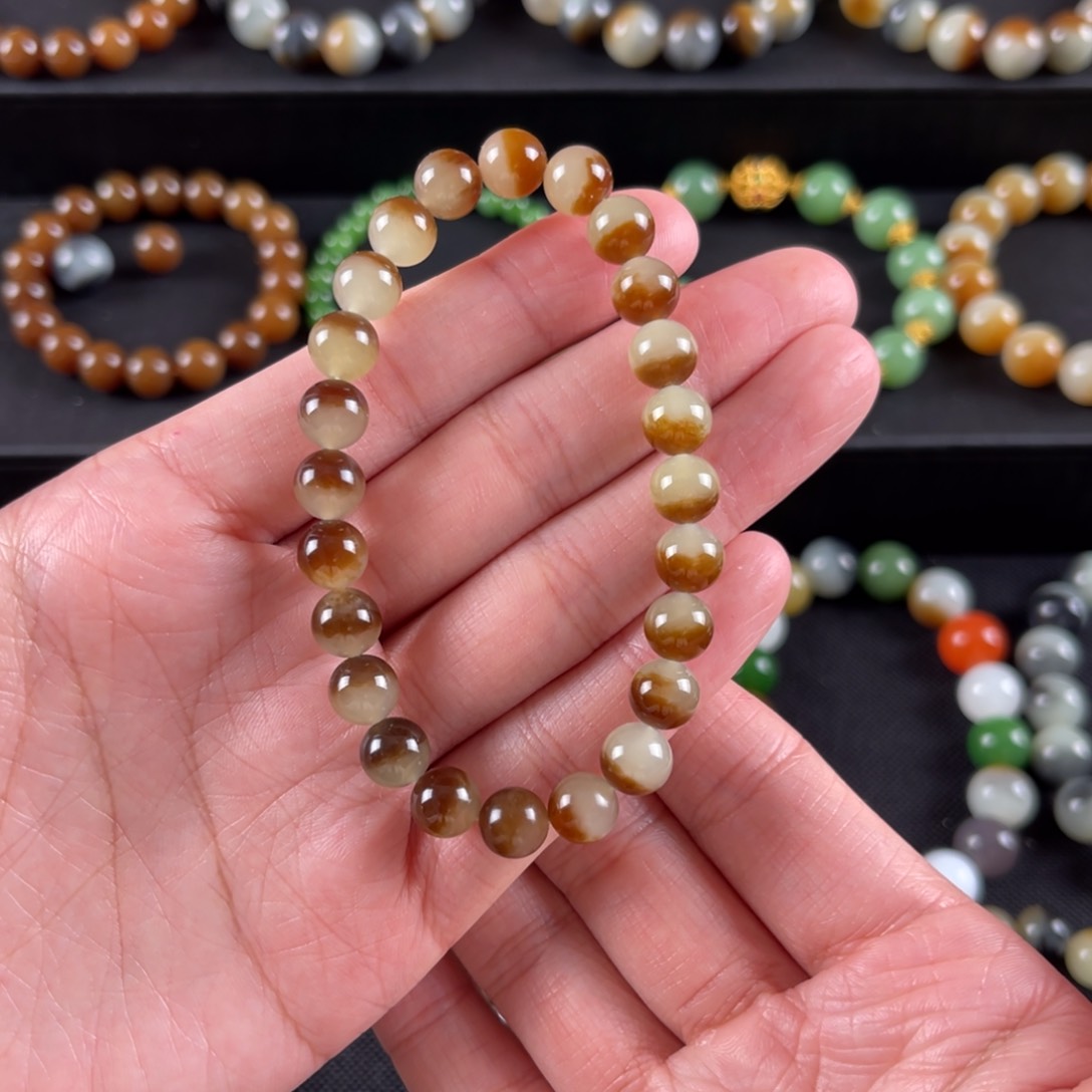 和田玉手串未镶嵌卡8糖黄聚宝盆可可爱爱