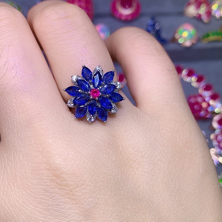 蓝宝石戒指银S925镶嵌