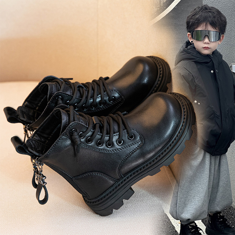 2025冬季新款儿童网红靴子女童皮靴子男童马丁靴棉鞋女童加绒短靴