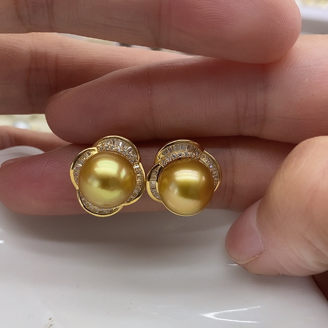 海水珍珠耳饰银S925镶嵌