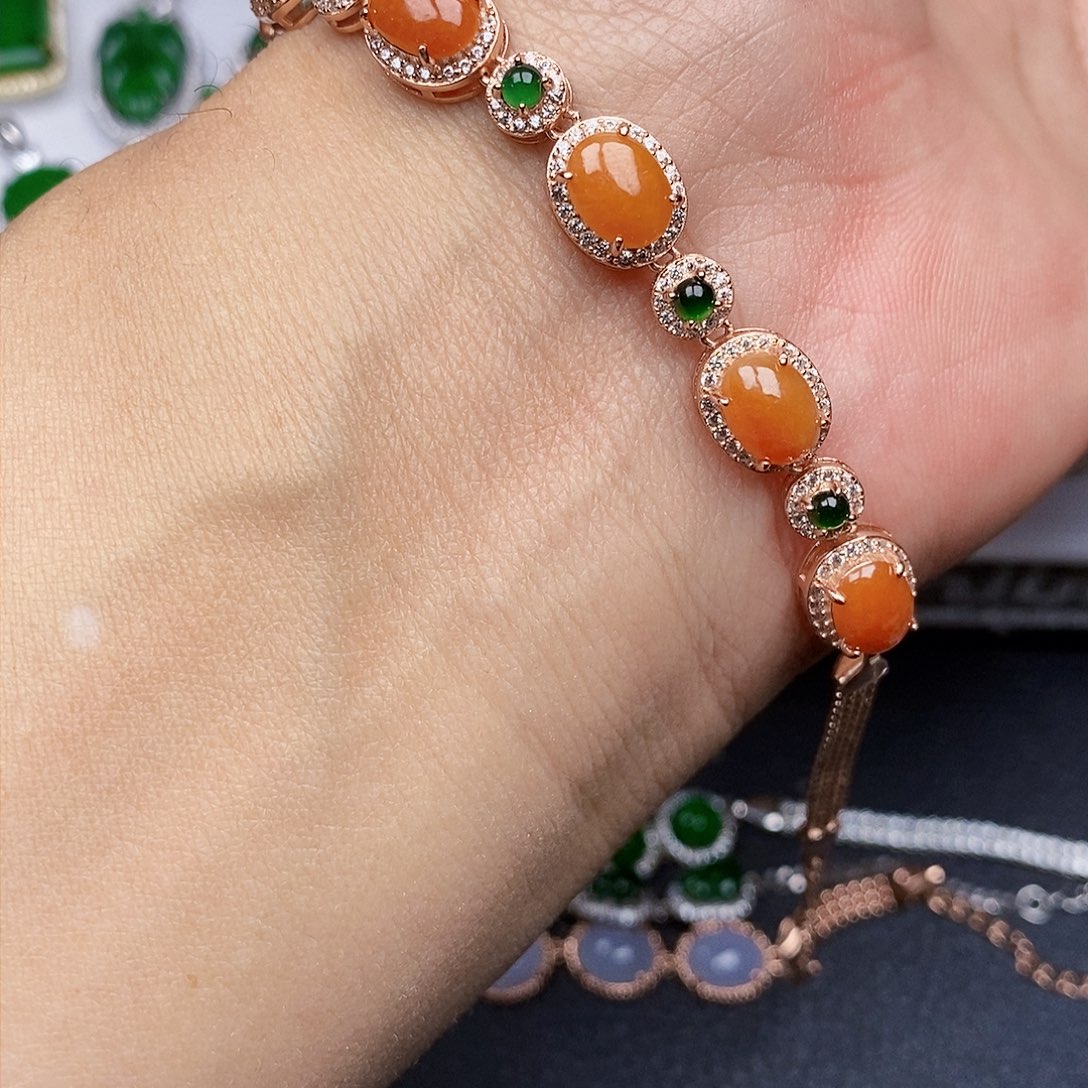 翡翠手链银S925镶嵌玉*亭项链