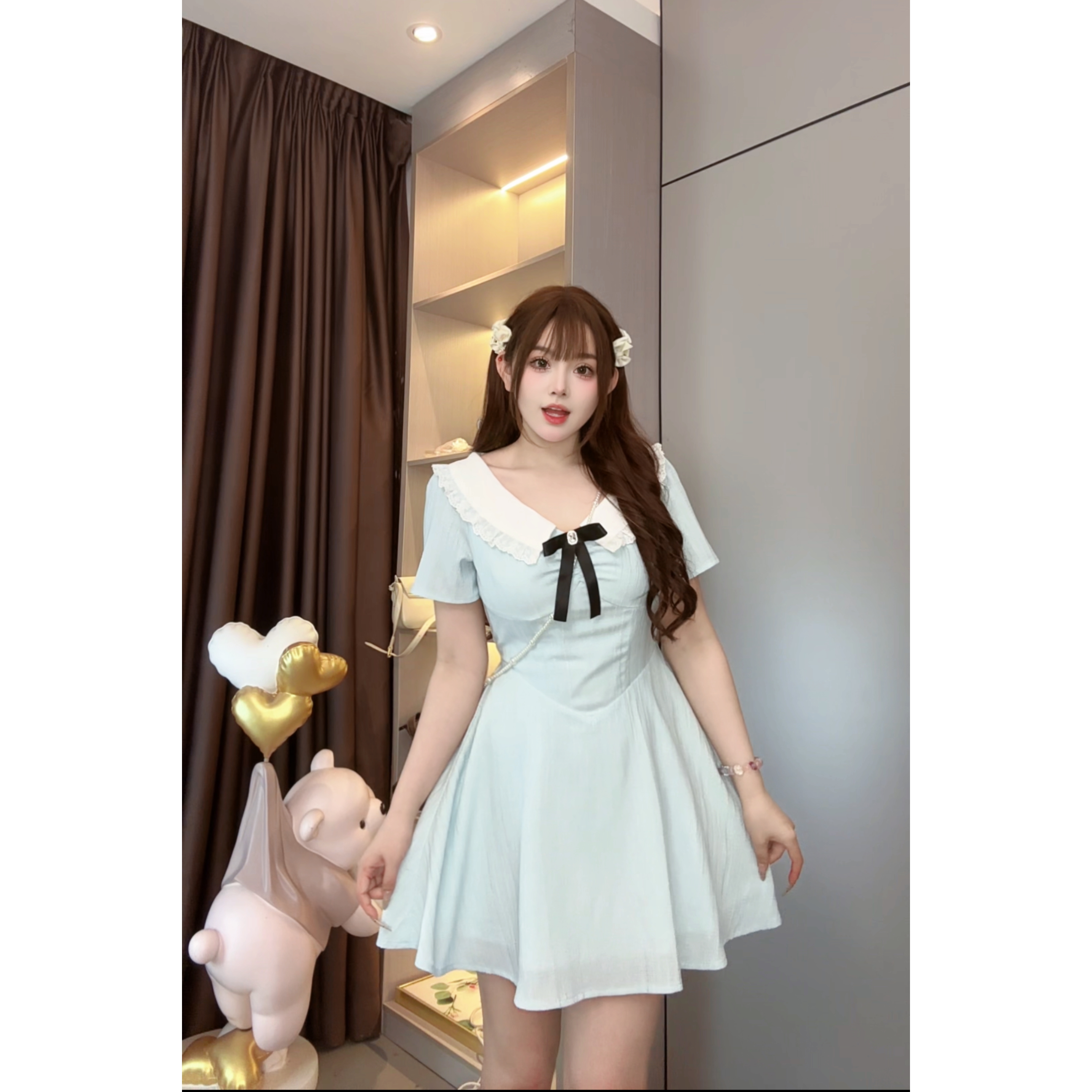 【格蕾千金】9580胖mm法式夏季气质收腰连衣裙夏季收腰A裙蝴蝶结裙