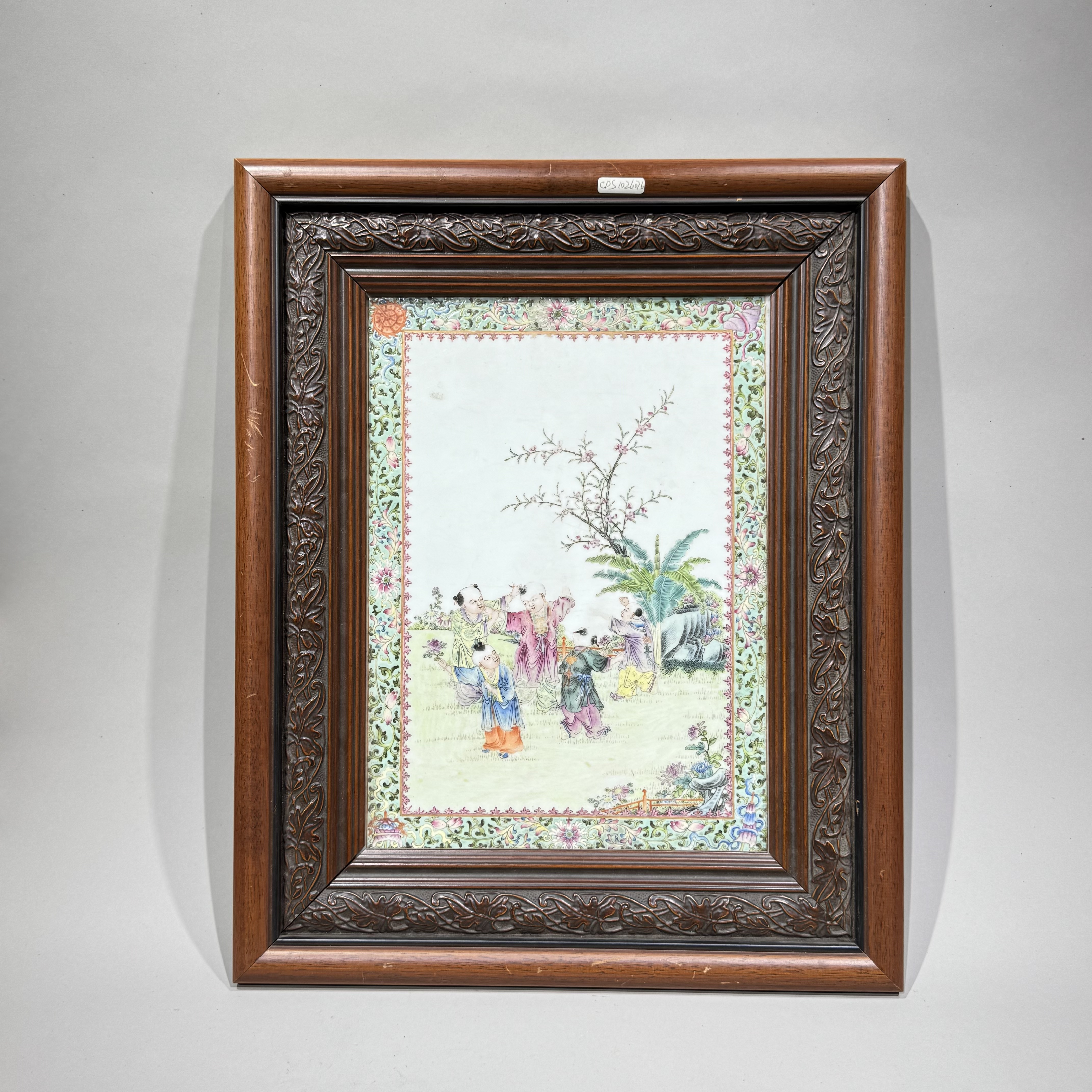 民国·粉彩婴戏图瓷板挂屏【古董拍卖】