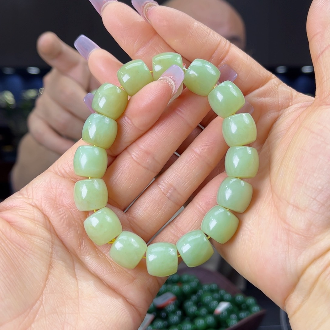 未镶嵌手串和田玉天然和田玉新疆若羌黄口料14直切珠