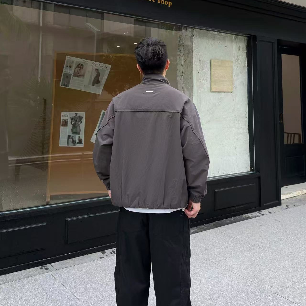 宽松型纯色立领休闲时尚夹克外套2527