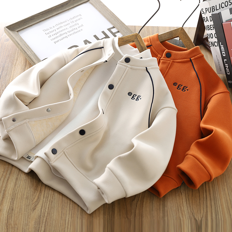 男童加绒外套秋冬新款立领拉链衫