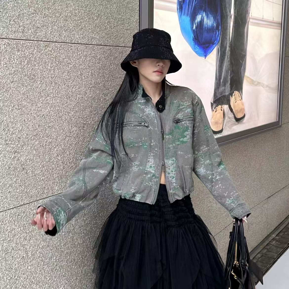 【Z】421/622962/192 瑕疵款介意慎拍 复古设计感炸街机车牛仔夹克