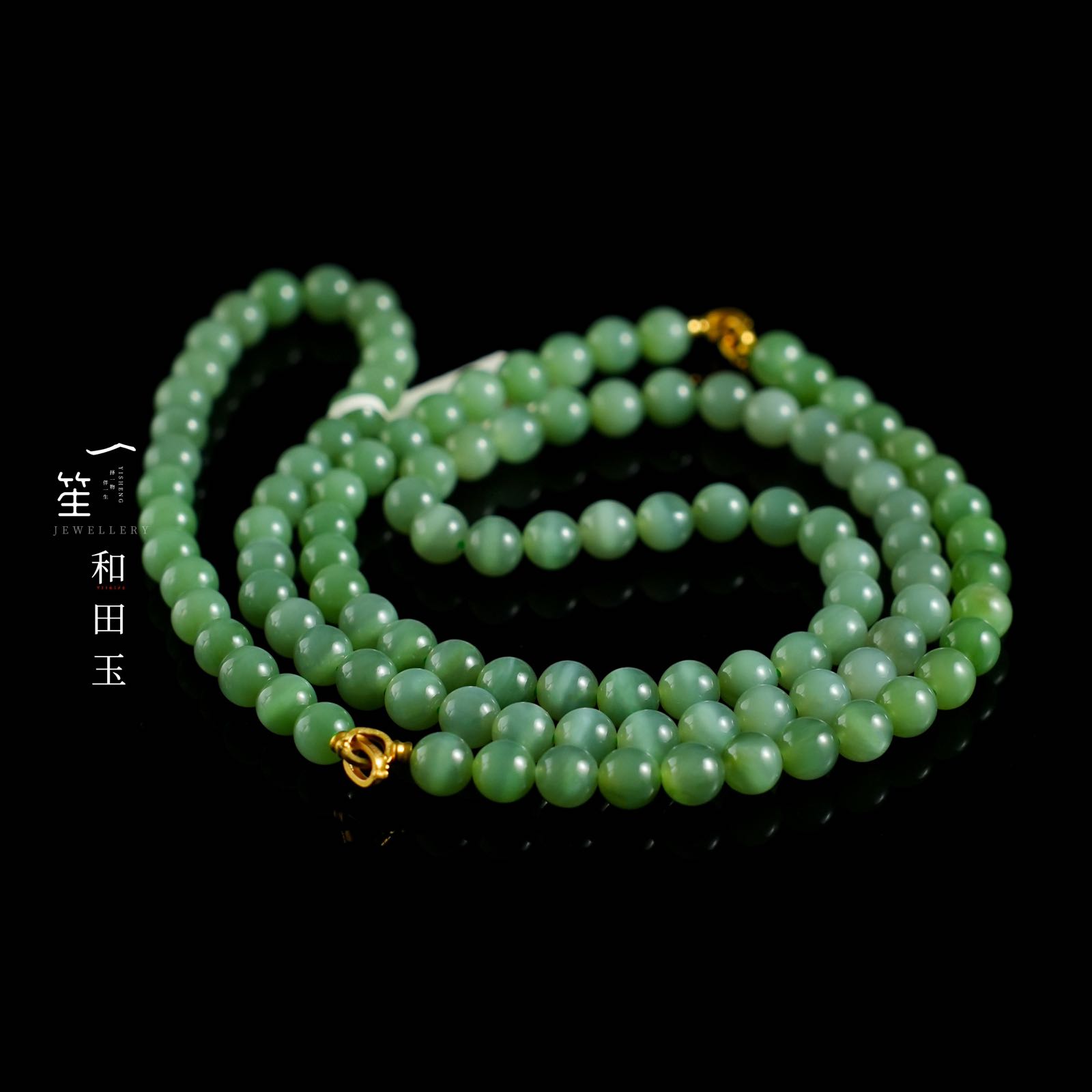 【一笙珠宝】收藏级和田玉粉青猫眼项链约8mm YS22225