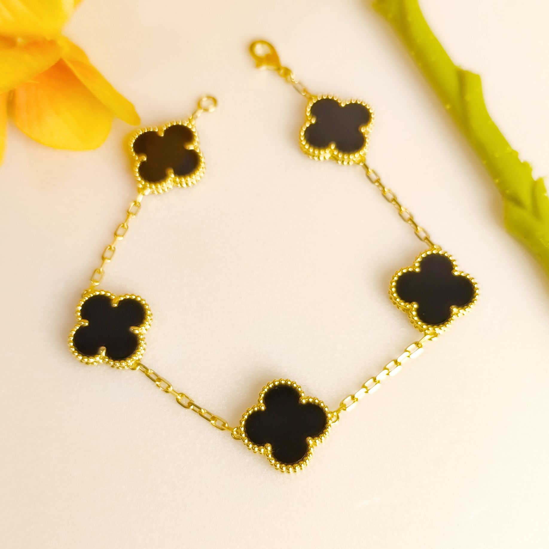 重金 五花黑玛瑙手链 18k金镶嵌15MM 时尚百搭 k黄k玫 多样性发一