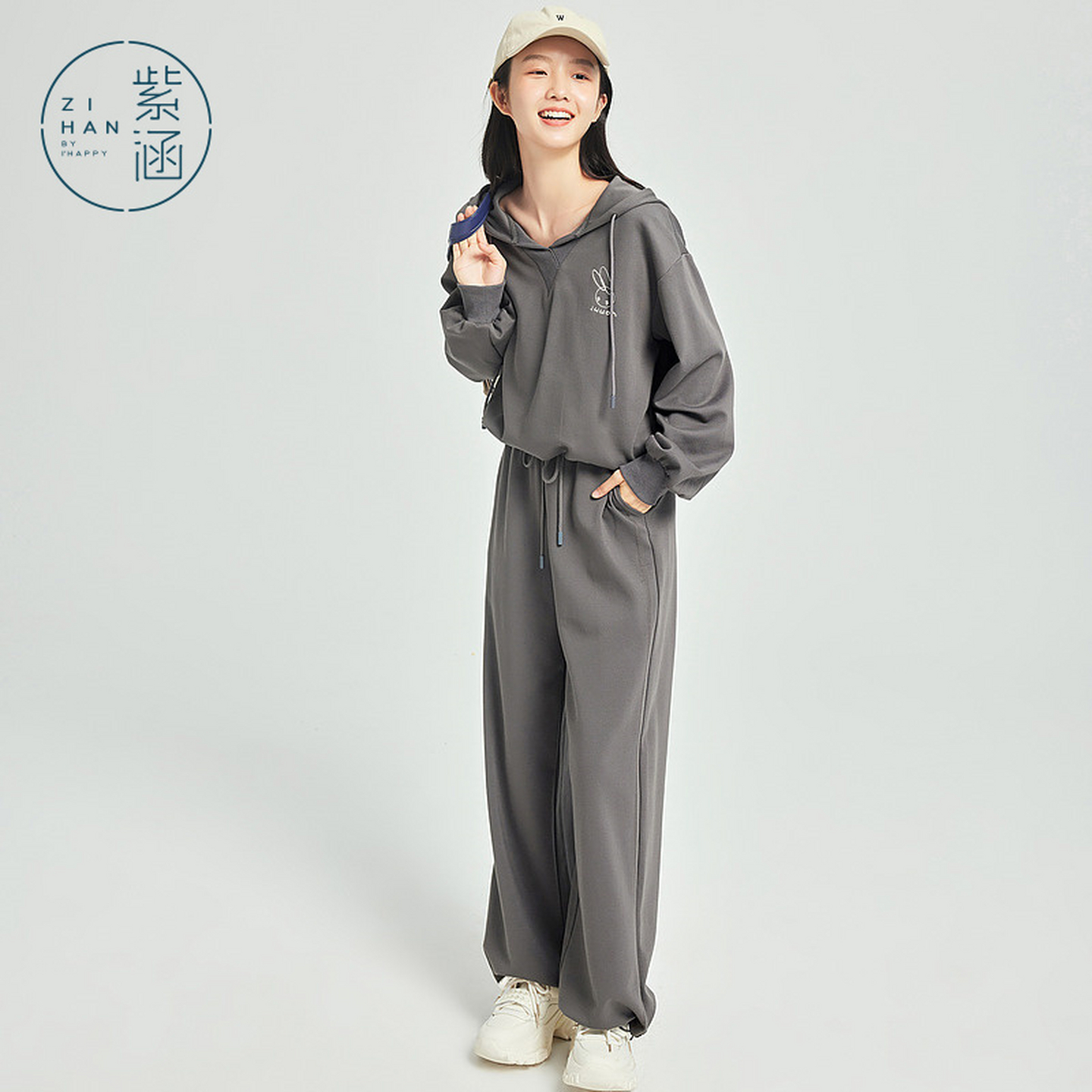 紫涵卫衣休闲裤两件套v领连帽套头衫直筒运动裤套装Z3Z08AS329