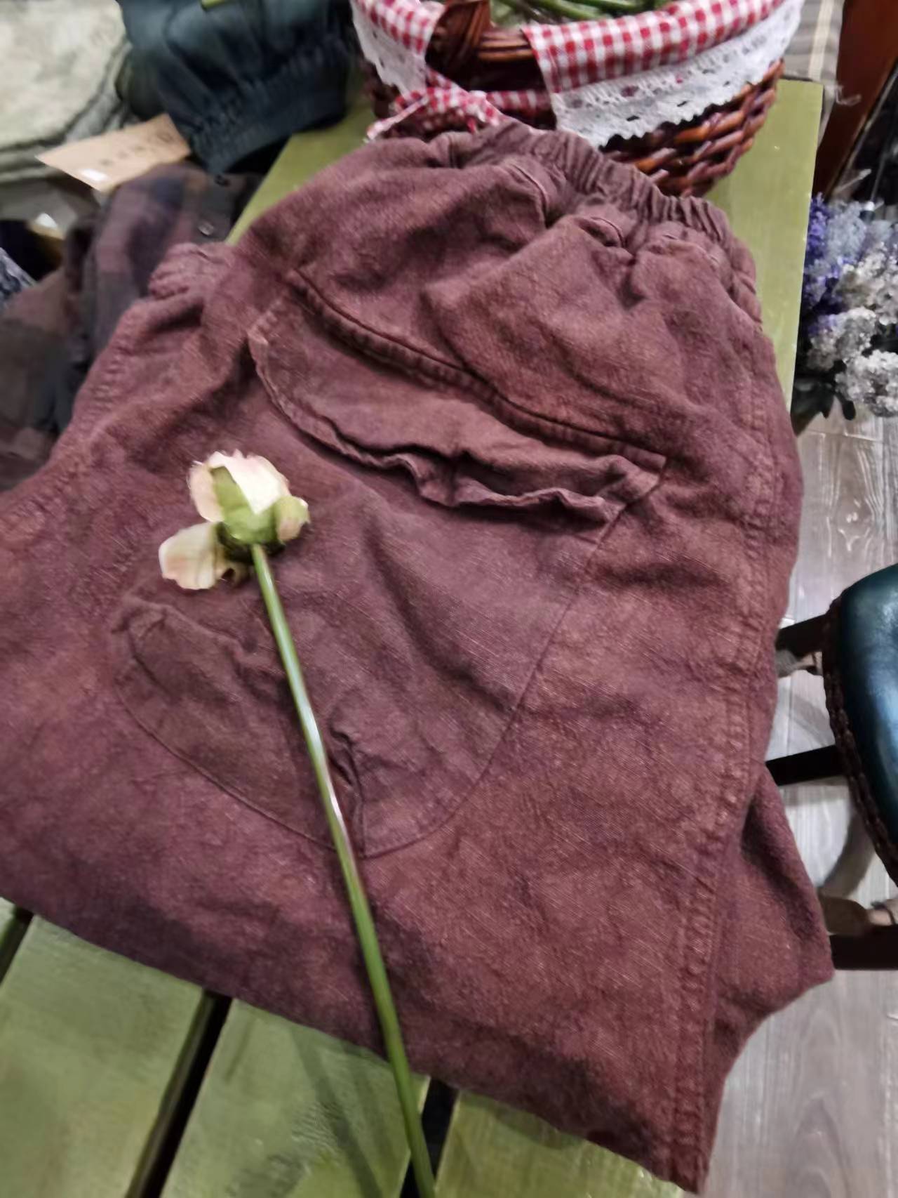 工艺裁剪八分棉裤休闲复古