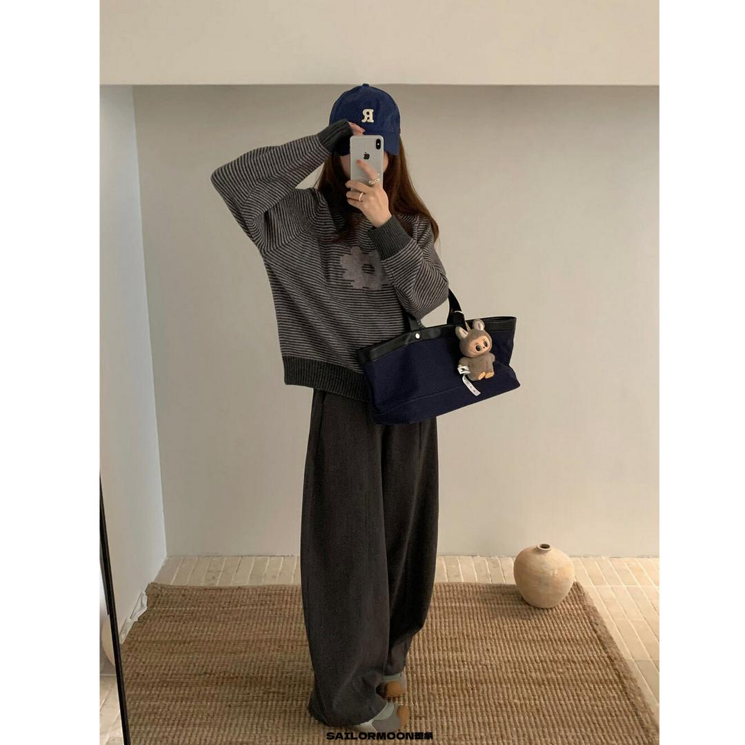 【dd】档口爆款裤推荐/韩系慵懒阔腿裤（带皮带）