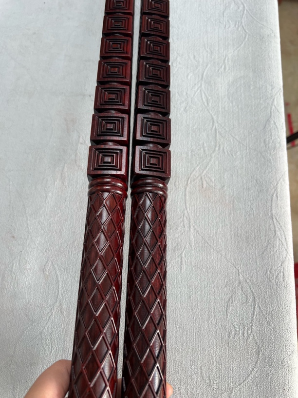 紫檀木鞭锏四面回纹健身棍太极养生棍