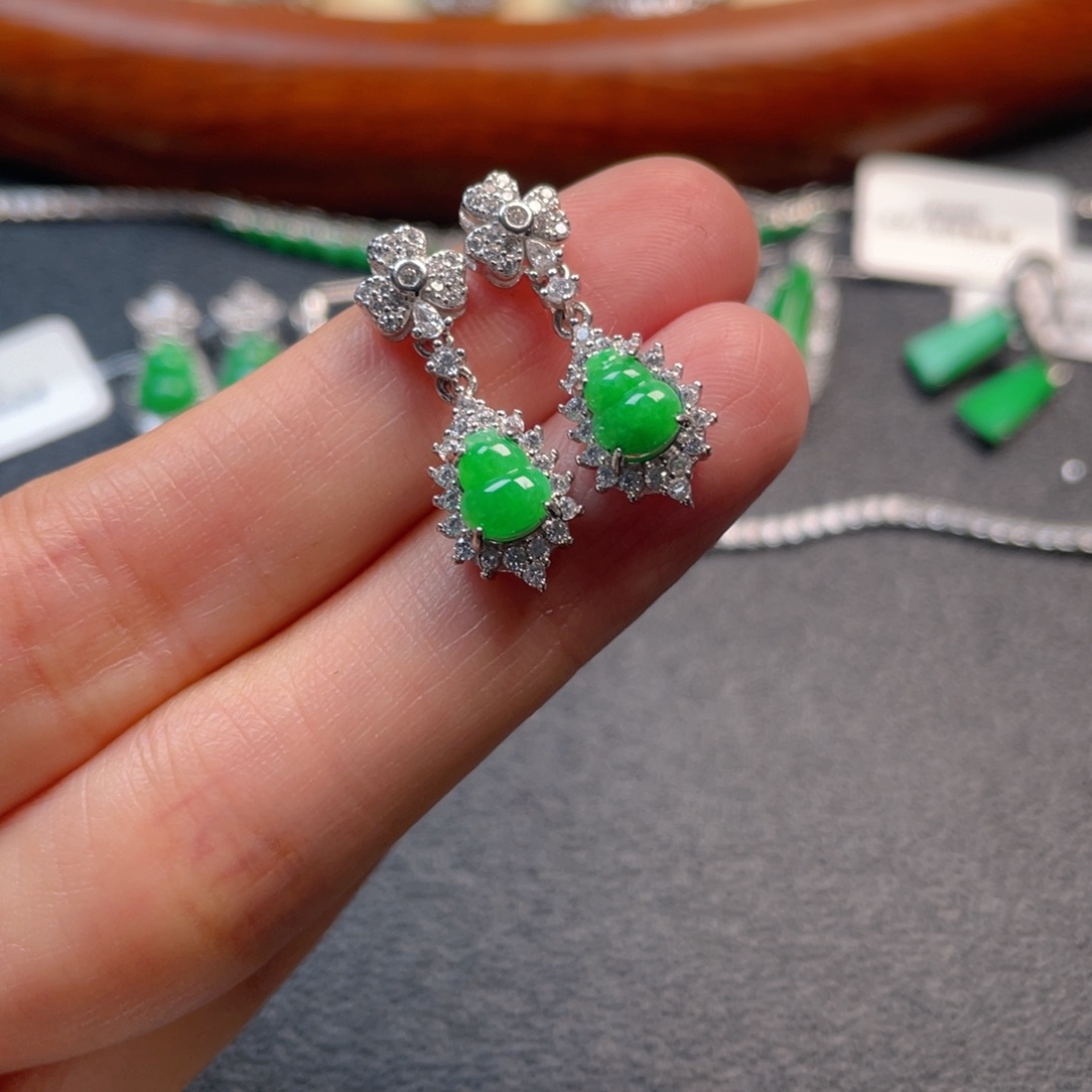 翡翠吊坠(不含链)银S925镶嵌耳坠