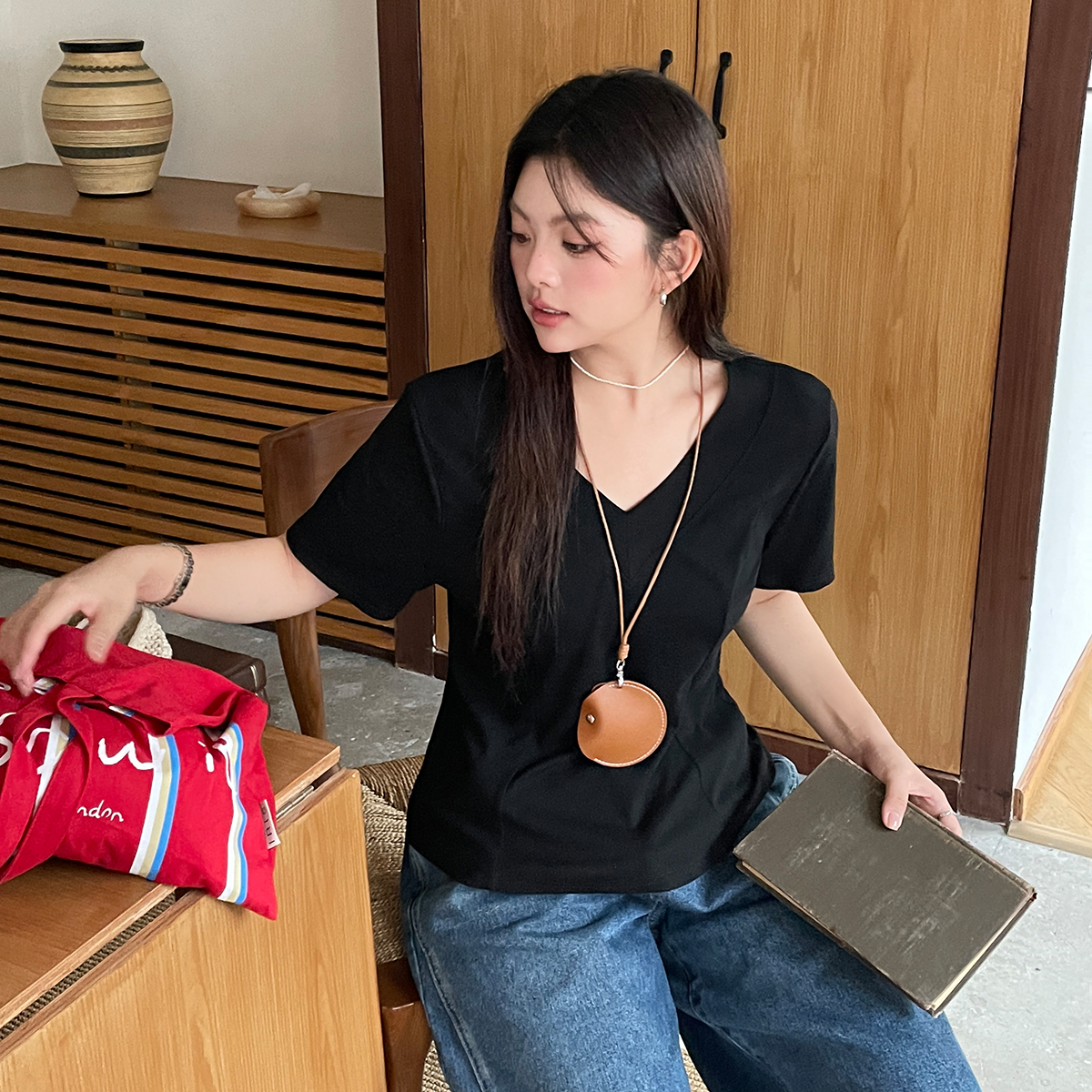 夏季女装超好看短袖t恤胖mm大码新款韩系设计感特别漂亮掐腰上衣