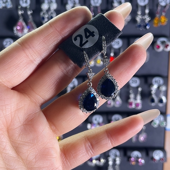 耳饰银S925镶嵌蓝宝石24