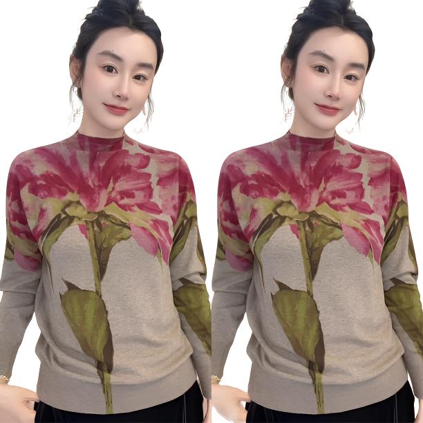 冬季中老年妈妈装半高领针织毛衣秋季宽松显瘦打底上衣