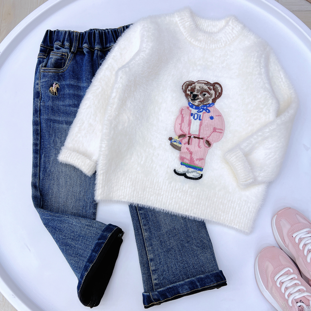 中大童女宝秋冬款水貂绒毛衣百搭保暖女童洋气圆领套头针织毛衫