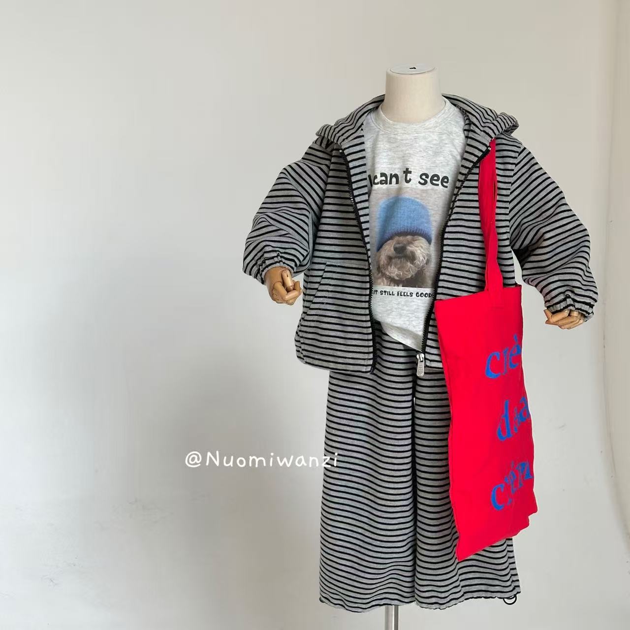 【现货】条纹印花连帽开拉链卫衣套装（秋款）WZJ-25065