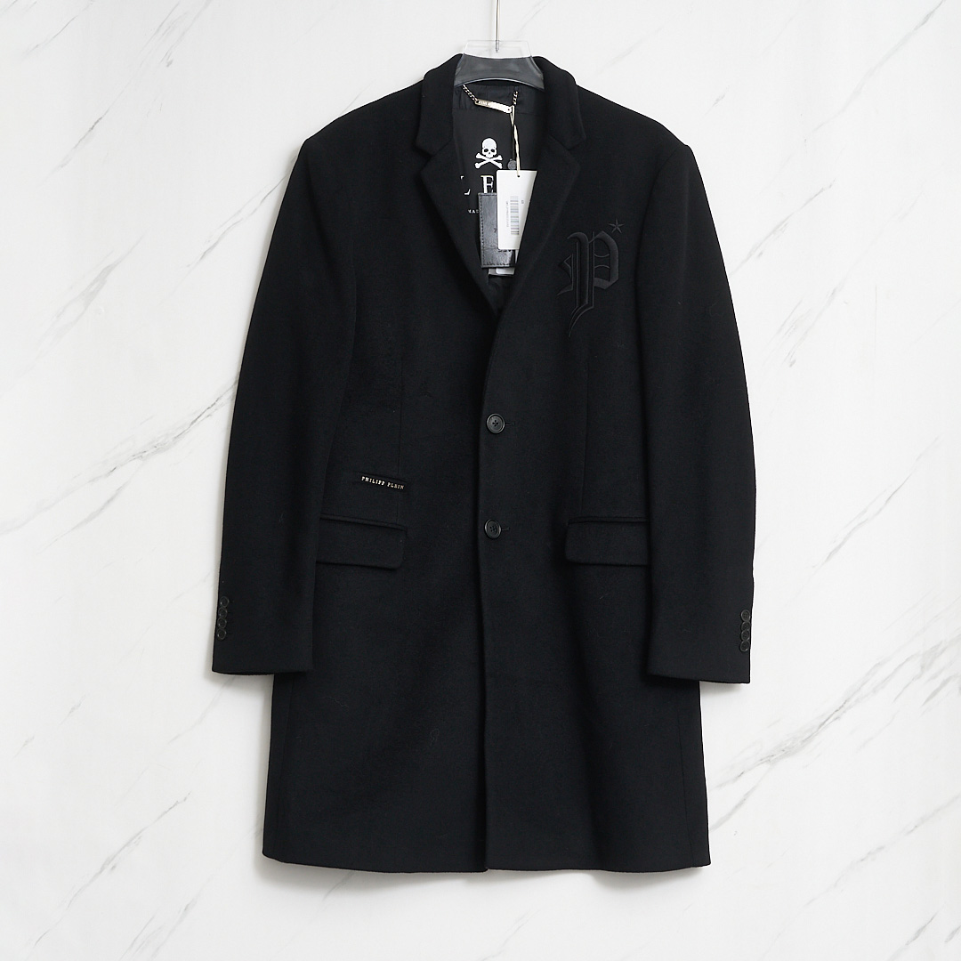 全新未使用 Philipp Plein 男士刺绣毛呢大衣/PPBU00354