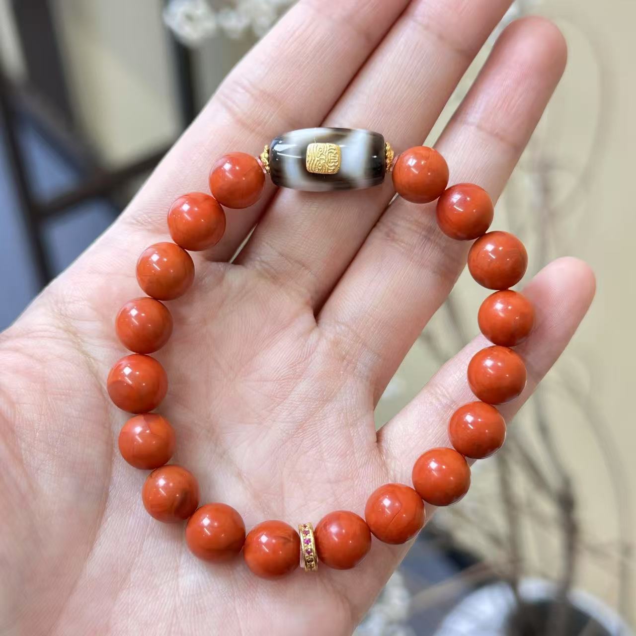 【香掌柜】保山南红玛瑙虎牙天珠单圈手串【发一件】