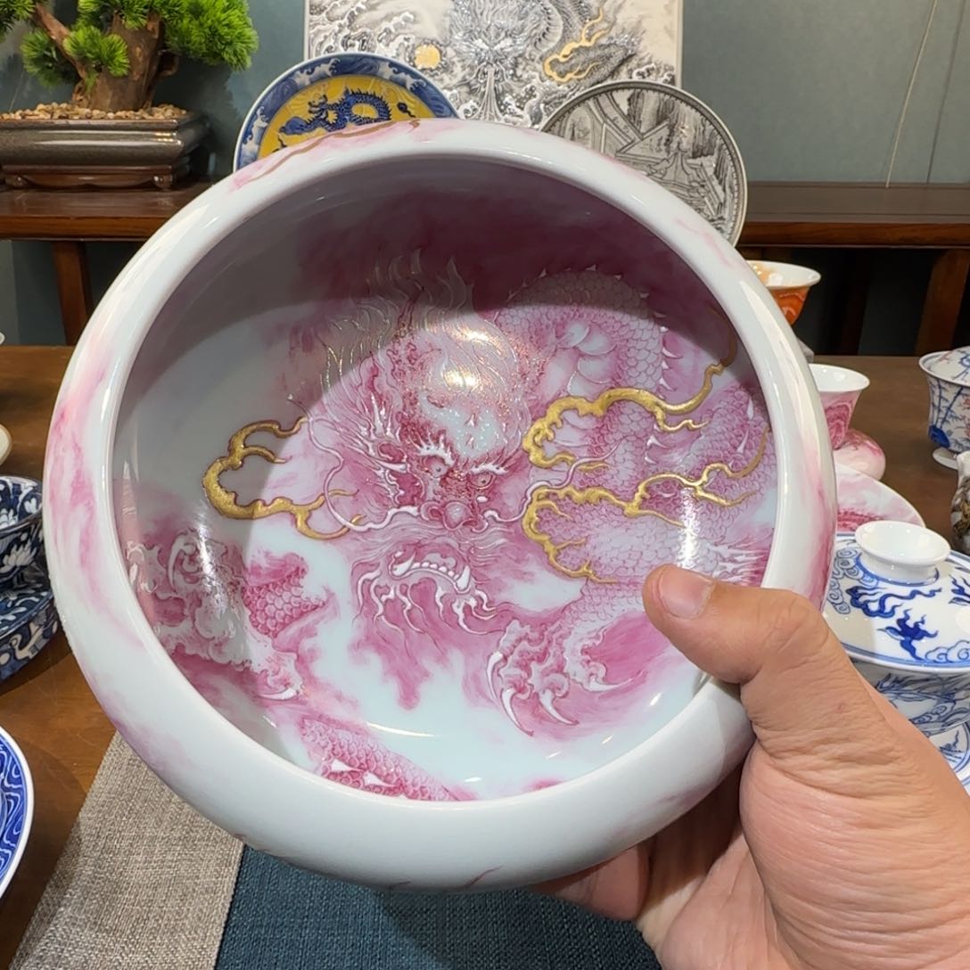 玛瑙红海水龙满绘水洗